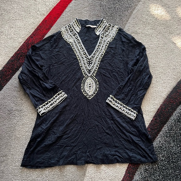 Soft Surroundings Beaded V Neck Coastal Tunic Top - Picture 1 of 5